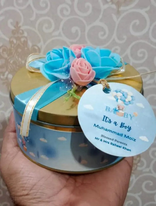 Floral Baby boy Annoucement Tin Box