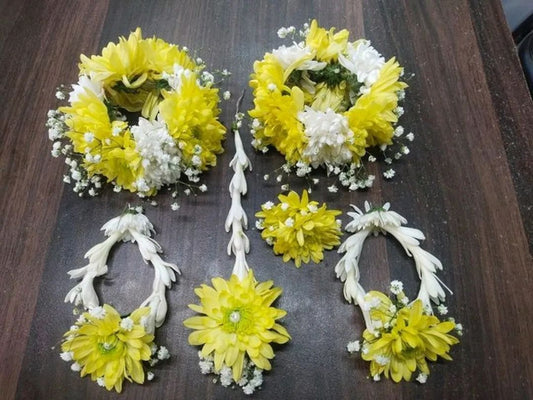 Floral white yellow jewelry  for haldi, mehendi and mayoon