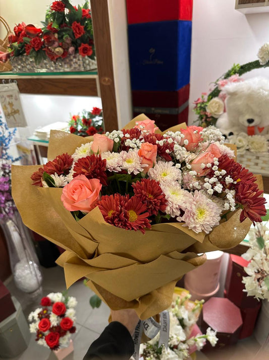 Peach, Red & White Flower Bouquet